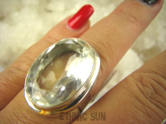 bpee3716 Masywny zjawiskowy pierscień WSPANIAŁY Odpromiennik zdobi leczy chroni Lśniący Pierścień  Kryształ Górski w klasycznej oprawie r.17 Srebro 925 #