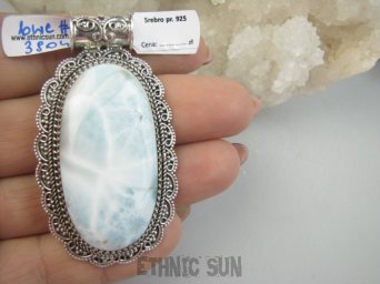 bwe3904 ZJAWISKOWY Naturalny rzadki 26 G kamień LARIMAR kamień ANIELSKI czakra gardła Duży Wisior z Larimarem  SREBRO 925 #