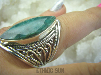 bpee3233 Piękny Pierścień Zielony Szmaragd Indyjski , Szmaragdy r.21 ażurowa obrączka Srebro 925 #