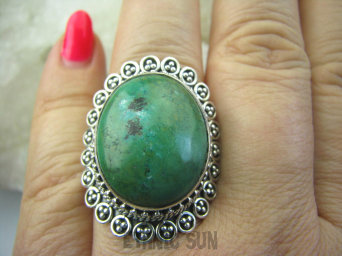bpe5778 Śliczny Pierścień z Naturalnym  Turkusem  zielony TURKUS - opiekun ciała i duszy r.21 Srebro 925 #
