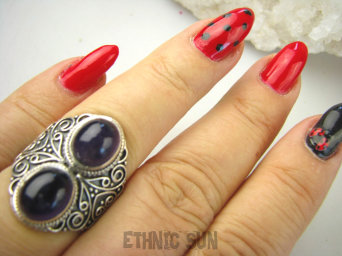 bpe9025 Masywny fantazyjny  Pierścień Pierścionek z Ametystami Ametyst - kamień mądrości r.16 Srebro 925 #