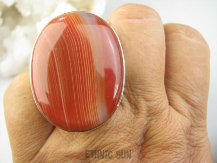 bpe9276 FENOMENALNY NIETUZINKOWY Duży Śliczny OKAZ 23G !! CUDNY Regulowny Pierścień Pierścionek AGAT KARNEOLOWY kamień spokoju r.19, r.20, r.21, r.22 Srebro 925 #