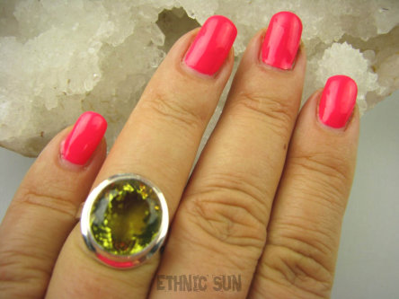 bpee3442 LŚNIĄCY KLEJNOT !!! Piękny Pierścień Żółty CYTRYN LEMON  - OKAZ NAJWYŻSZA JAKOŚĆ KAMIENIA Cytryn - kamień antycukrzycowy r.15 Srebro 925 #