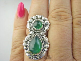 bpe9365 Śliczny ! Ufff Cacko Czarodziejsko Piękny Długi 3.4 cm Orientalny Pierścień Pierścionek zielony Onyks r.17 Srebro 925 #