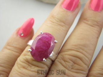 bpee4332 PIĘKNY Elegancki Pierścień Pierścionek OKAZ Rubin Indyjski Rubiny r.13 Srebro 925