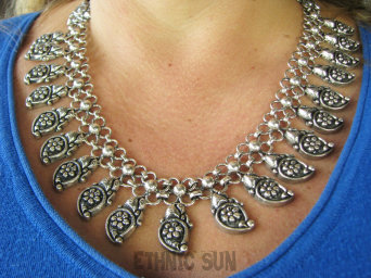 bn1633 Prawdziwe dzieło sztuki Unikat DOSKONAŁA Kolia Naszyjnik UFF JAKA PIĘKNA ! Ogromna Zjawiskowa regulowana kolia aż 97 gramów Srebra 925 KOLIA , Kwiat Lotosu Ptaszki Srebrny NASZYJNIK cały ze Srebra SREBRO 925 #