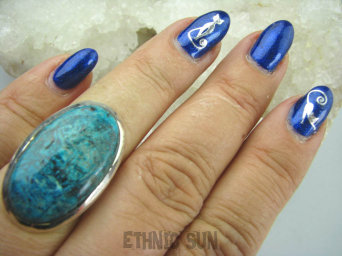 bpe5922  Turkusowy  CHRYZOKOLA AZURYT  RZADKOŚĆ - Piękny Kolor !!! Klasyczny Pierścień r.15 Srebro 925 #