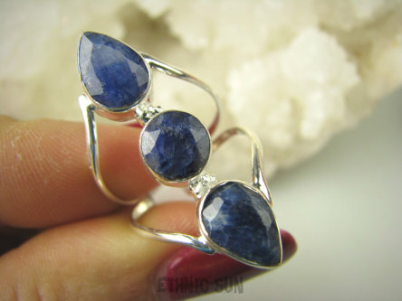 bpee3924 Długi 3.4 cm Finezyjny delikatny Ażurowy Pierścień podwójna obrączka Szafir Indyjski Szafiry r.17 Srebro 925