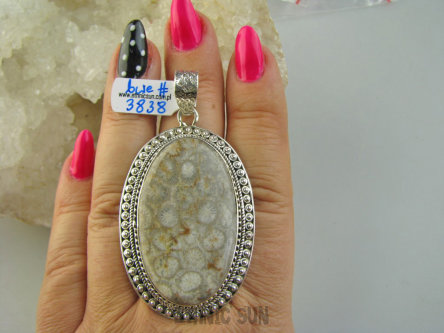 bwe3838 Unikat Duży Długi Wisior 6.8 cm i 23 g!! KOJĄCA moc natury KORAL FOSSIL - Tarczyca, Zmęczenie, Trawienie Srebro 925 #