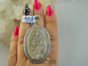 bwe3838 Unikat Duży Długi Wisior 6.8 cm i 23 g!! KOJĄCA moc natury KORAL FOSSIL - Tarczyca, Zmęczenie, Trawienie Srebro 925 #