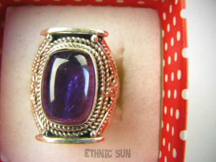 bpe8905 Biżuteria Egzotyczna Pierścień Pierścionek naturalny fioletowy Ametyst - kamień mądrości r.16 Srebro 925 #