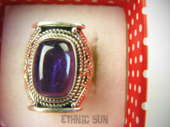 bpe8905 Biżuteria Egzotyczna Pierścień Pierścionek naturalny fioletowy Ametyst - kamień mądrości r.16 Srebro 925 #