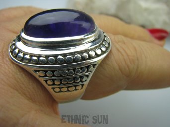 bpe5366 Biżuteria Orientalna !!! Duży Masywny Pierścień Ametyst - kamień mądrości r.22/ r.23 Srebro 925 # 
