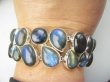 bb3910 XXXL KRÓLOWA NOCY ! Duże mieniące się okazy kamieni !!! DWURZĘDOWA Ogromna szeroka 56 gramów!!! WSPANIAŁA Bransoleta z Labradorytami Labradoryt Spektrolit Srebro 925 # - 6