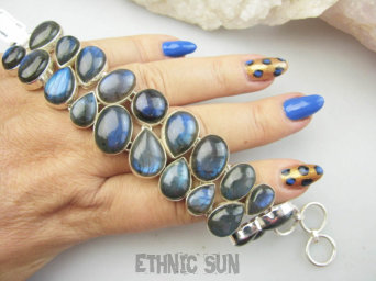 bb3910 XXXL KRÓLOWA NOCY ! Duże mieniące się okazy kamieni !!! DWURZĘDOWA Ogromna szeroka 56 gramów!!! WSPANIAŁA Bransoleta z Labradorytami Labradoryt Spektrolit Srebro 925 #