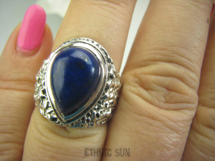bpe4342 Biżuteria Orientalna !!!! Pierścień Lapis Lazuli strażnik prawdy i mądrości r.15 SREBRO 925 #