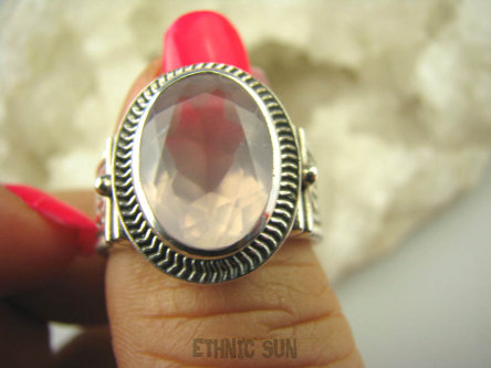 bpee3446 CUDOWNY KLEJNOT Piękny Pierścień Kwarc Różowy - kamień mocnego serca r.22 szeroka obrączka Srebro 925 #