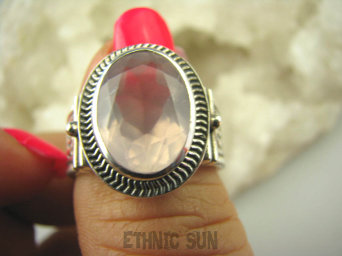 bpee3446 CUDOWNY KLEJNOT Piękny Pierścień Kwarc Różowy - kamień mocnego serca r.22 szeroka obrączka Srebro 925 #