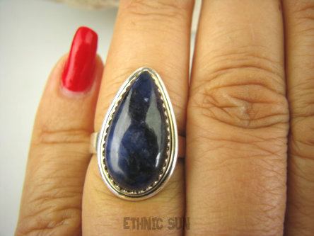 bpe7984 Atramentowa Szafirowa Kropla Delikatny Pierścień Szafir Indyjski Szafiry r.14 Srebro 925 #