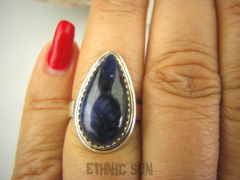 bpe7984 Atramentowa Szafirowa Kropla Delikatny Pierścień Szafir Indyjski Szafiry r.14 Srebro 925 #