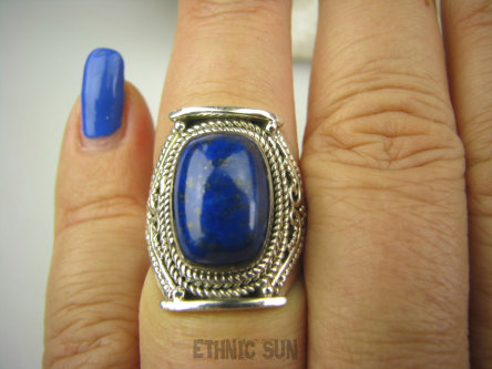 bpe7007 Orientalny Pierścień granatowy Lapis Lazuli - strażnik prawdy i mądrości r.15 Srebro 925 #
