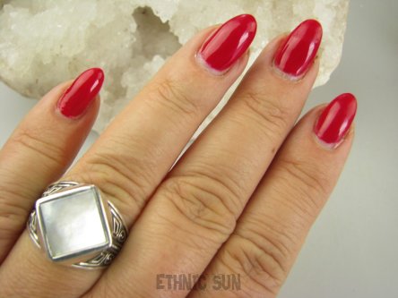 bpee4129 UNISEX DUŻY MĘSKI lub damski SYGNET Pierścień Pierścionek Macica Perłowa r.21 Srebro 925 #