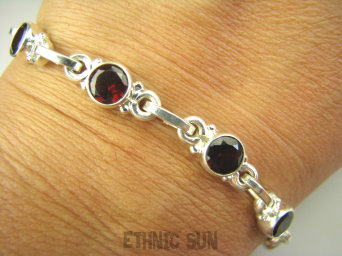 bb3187 Delikatna Śliczna Bransoleta z Granatami 6 sztuk szlifowane GRANATY Srebro 925 #regulowna od 16-20cm