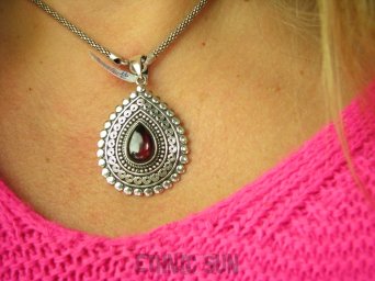 bwe3637 Dwa wisiory w jednym,Niezwykły DWUSTRONNY WISIOR 18 gramów !!! Naturalny GRANAT I CZARNY ONYKS Cudo z każdej strony Granaty Srebro 925 #