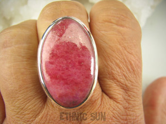 bpe8045 Klasyczny Długi Pierścień RODONIT - Niepokój, stres, bóle głowy, skurcze r.23/ r.24 Srebro 925 #