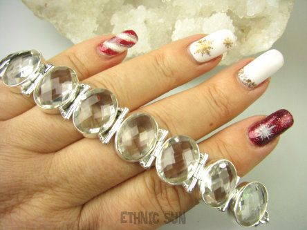 bb3620 LUKSUSOWY SKARB !!! 33 gramy 17.5 cm - 20.5 cm Idealna KRYSZTAŁOWA ESENCJA PIĘKNA Bransoleta Bransoletka KRYSZTAŁ GÓRSKI 8 sztuk ODPROMIENNIK (rak tarczyca reumatyzm) Srebro 925 #