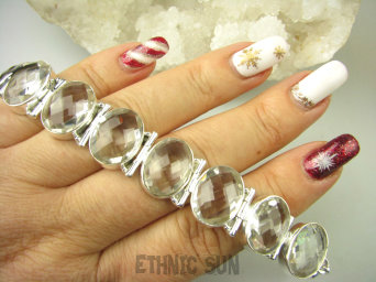 bb3620 LUKSUSOWY SKARB !!! 33 gramy 17.5 cm - 20.5 cm Idealna KRYSZTAŁOWA ESENCJA PIĘKNA Bransoleta Bransoletka KRYSZTAŁ GÓRSKI 8 sztuk ODPROMIENNIK (rak tarczyca reumatyzm) Srebro 925 #