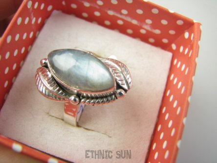bpe9405 Max Blask Czarodziejsko Orientalny Pierścień Pierścionek Labradoryt Spektrolit - kamień Zorzy Polarnej r.14 Srebro 925