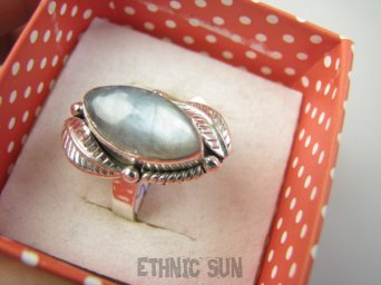 bpe9405 Max Blask Czarodziejsko Orientalny Pierścień Pierścionek Labradoryt Spektrolit - kamień Zorzy Polarnej r.14 Srebro 925
