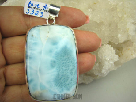 bwe3323 Klasyczny Duży 6,6 cm  27 g !Wisior Zjawiskowy naturalny rzadki kamień LARIMAR kamień ANIELSKI czakra gardła SREBRO 925 #