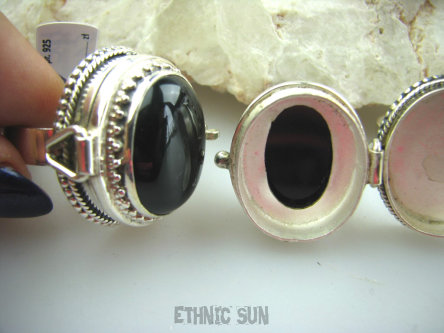 bpe5183 Piękny Duży Sekretnik Pierścień na Zdjęcia lub Marzenia Czarny Onyks - regeneruje SERCE, EGZEMY, PAMIĘĆ r.23 Srebro 925 #