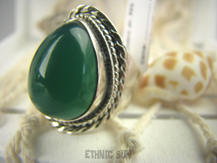 bpe6887 Delikatny Pierścień Zielony ONYKS - regeneruje SERCE, EGZEMY, PAMIĘĆ r.13/ r.14 Srebro 925 #