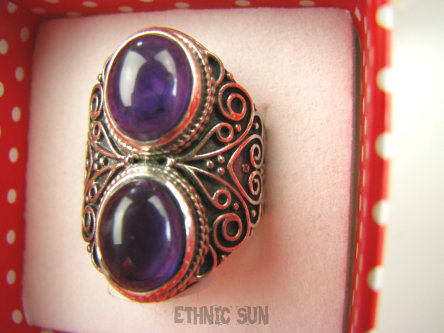 bpe6972  MAŁY ROZMIAR Egzotyczny Masywny Pierścień Fioletowy Ametyst - kamień mądrości r.11 Mały rozmiar Srebro 925 #
