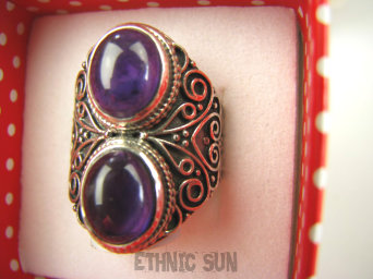 bpe6972  MAŁY ROZMIAR Egzotyczny Masywny Pierścień Fioletowy Ametyst - kamień mądrości r.11 Mały rozmiar Srebro 925 #