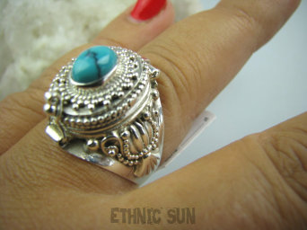 bpe5074 Bogato Zdobiony Piękny Sekretnik UNIKAT !!! Otwierany Pierścień na zdjęcia lub marzenia Turkus Turkusy r.20/ r.21 Srebro 925 #