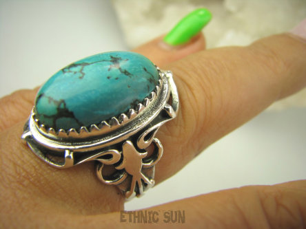 bpe7917 Egzotyczny Piękny Pierścień z Naturalnym Turkusem, TURKUS - opiekun ciała i duszy r.17 Srebro 925 #