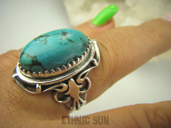 bpe7917 Egzotyczny Piękny Pierścień z Naturalnym Turkusem, TURKUS - opiekun ciała i duszy r.17 Srebro 925 #