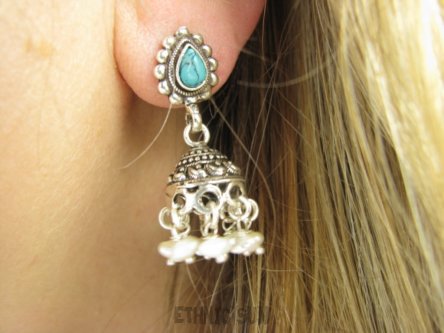 bkee1145 Unikatowe Wzory ORIENTALNE KSIĘŻNICZKI Przepiekne Kolczyki na sztyft Turkus Turkusy Macica Perłowa Srebro 925