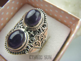 bpe5743 Egzotyczny Pierścień z AMETYSTAMI  AMETYST - kamień mądrości (ochrona, spokój umysłu, rozwój duchowy) r.20/ r.21 Srebro 925 #