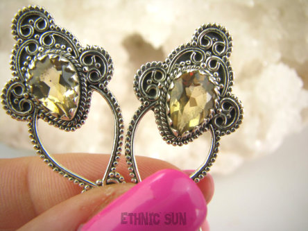 bkee1041 BOSSKO PIĘKNE EGZOTYCZNE !!!!  Lekkie Ażurowe Kolczyki z Cytrynami CYTRYN - kamień antycukrzycowy Srebro 925