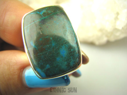 bpe8551 Dar NATURY Klasyczny Pierścień Pierścionek naturalna CHRYZOKOLA I AZURYT r.17 Srebro 925 #