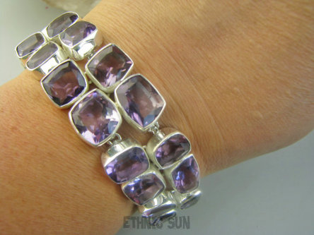 bb3873 XXL AMETYSTOWA KRÓLOWA  !!!! DWURZĘDOWA Duża szeroka 55 gramów !!! WSPANIAŁA Bransoleta Ametyst - kamień mądrości Srebro 925 #