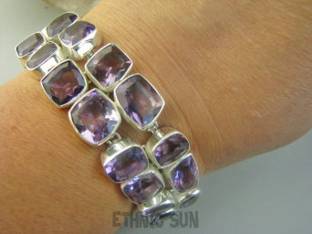 bb3873 XXL AMETYSTOWA KRÓLOWA  !!!! DWURZĘDOWA Duża szeroka 55 gramów !!! WSPANIAŁA Bransoleta Ametyst - kamień mądrości Srebro 925 #