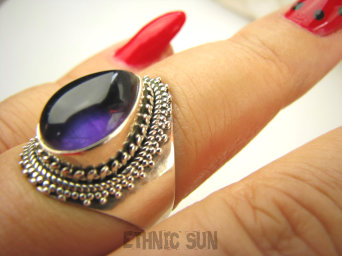 bpe8992 Biżuteria Orientalna !!! Egzotyczny Pierścień Pierścionek naturalny Ametyst - kamień mądrości r.16 Srebro 925