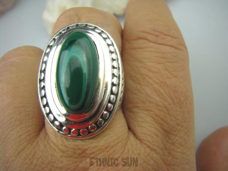 bpe5411 Duży 17 gramów !!!  Wspaniały Egzotyczny Duży Pierścień naturalny Malachit - pobudza kreatywność r.19 Srebro 925 #