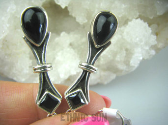 bkee887 OKSYDOWANE Długie 5,5cm Przepiękne Kolczyki czarne Onyksy Srebro 925